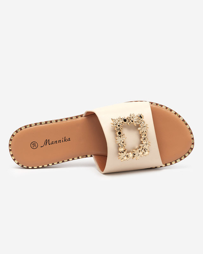 OUTLET Elegant beige women's slippers with golden decoration Meriso - Footwear