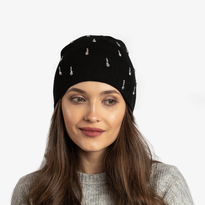 Women's black hat with cubic zirconia - Accessories