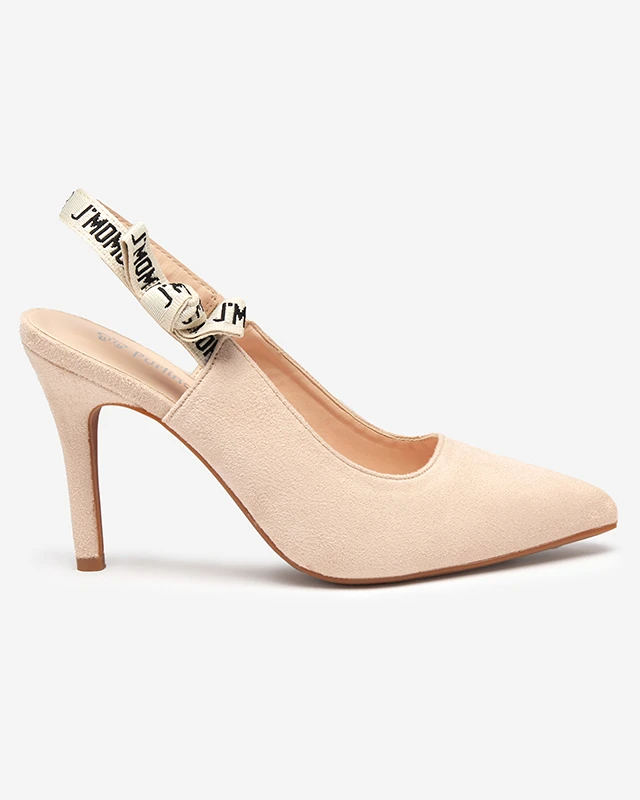 Beige eco-suede pumps with an interesting heel counter Misole - Footwear