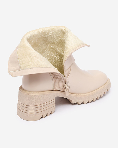 Royalfashion Cream Women's Tedica Flat Heel Boots