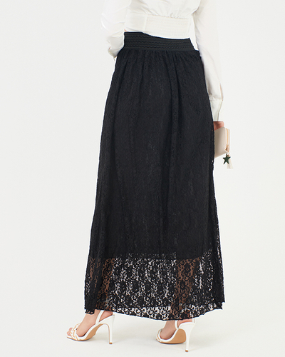 Ladies' black lace midi skirt - Clothing