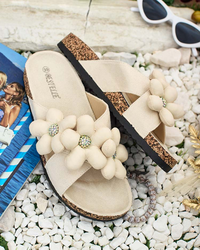 Royalfashion Women's Polidda Flower Strap Flip Flop Flops