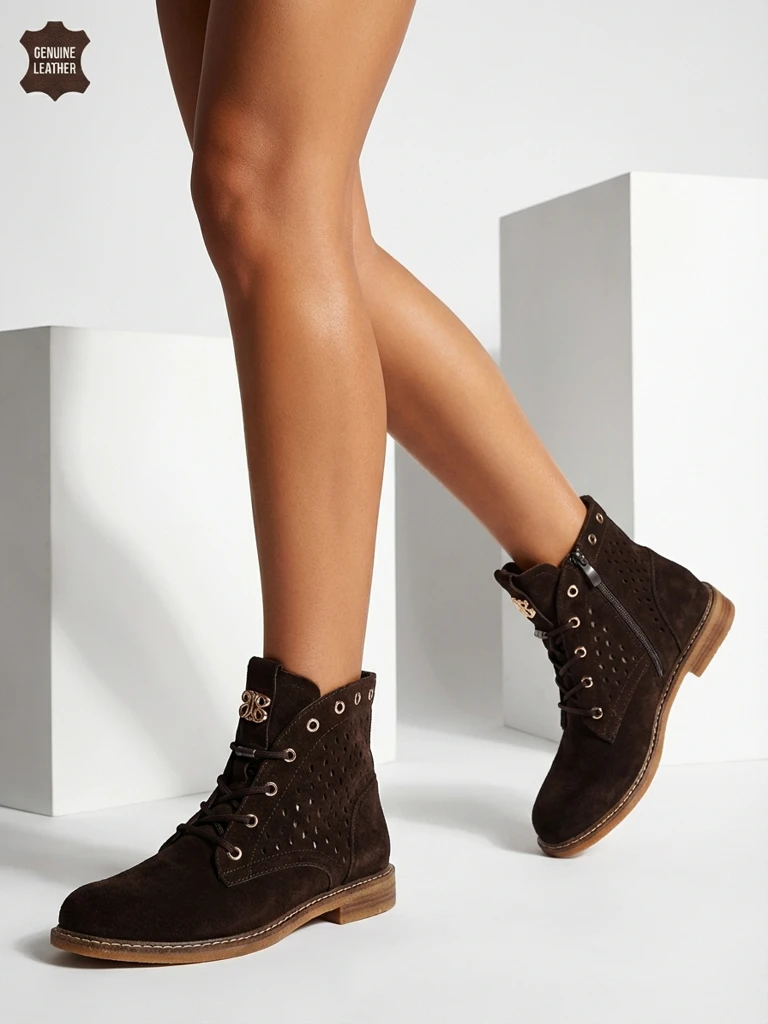Women's Openwork Ankle Boots made of Natural Leather Aurelias