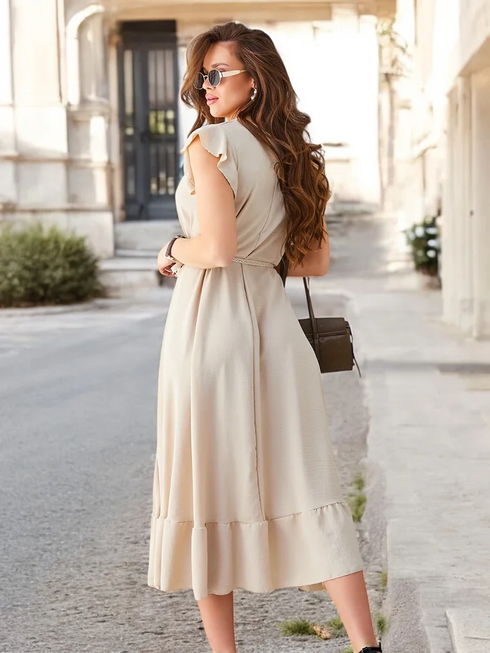 Royalfashion Women's midi dress with ruffles and short sleeves