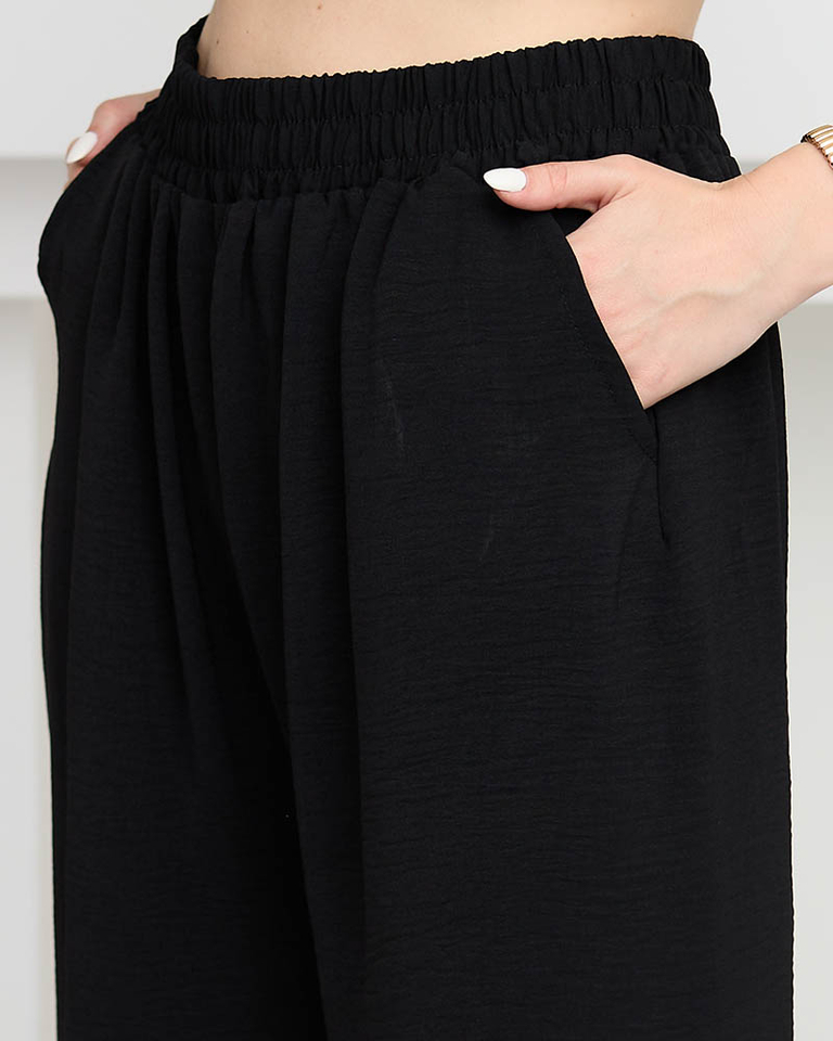 Ladies' black wide palazzo pants with pockets Clothing