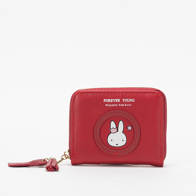 Maroon small women's wallet with a bunny and a keyring - Accessories