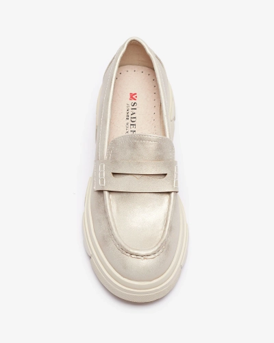 Gold women's eco leather moccasins Sepop- Footwear