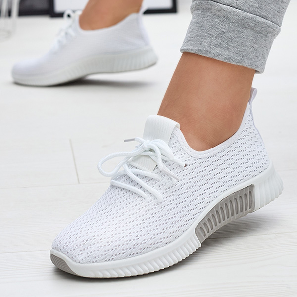 White women's fabric sports shoes Vobbu- Footwear