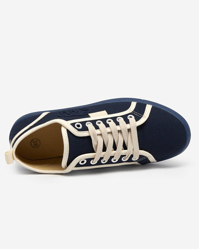 Navy blue women's sneakers with a Wefera badge - Footwear