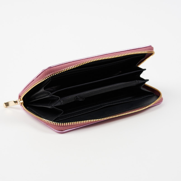 Large pink women's wallet with a shimmering finish - Accessories