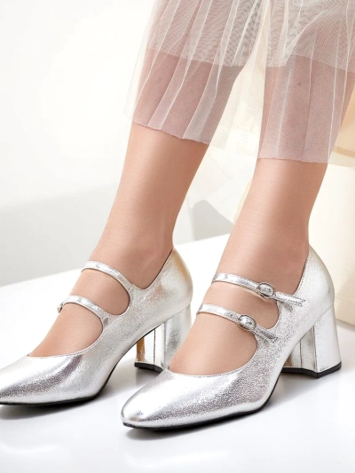 Royalfashion Patent leather women's pumps on a block heel with straps Ovinna