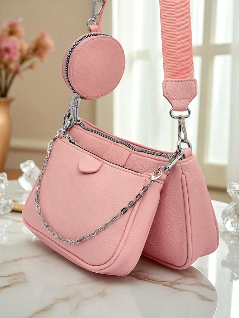 Torebka damska Amara Rosa – różowa listonoszka z ekoskóry z łańcuszkiem