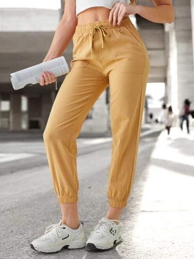 Pantaloni Elegante Dorico Camel - Modne Długie Spodnie