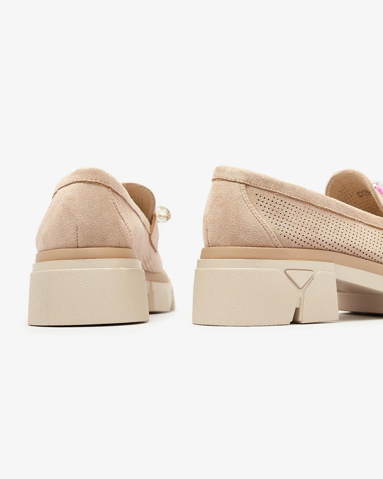 Sieviešu gaiši brūni ažūri mokasīni Peloga- Apavi