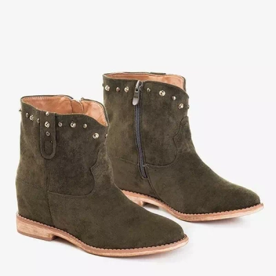 OUTLET Dark green cowboy boots on a wedge Brenna - Shoes