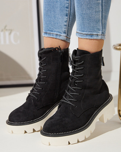Black women's boots on a low post Savet - Footwear