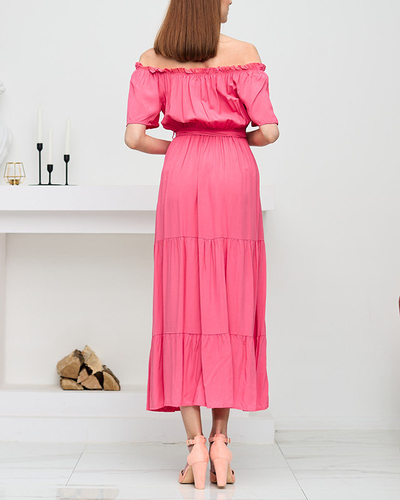 Women's coral midi dress with open back - Clothing