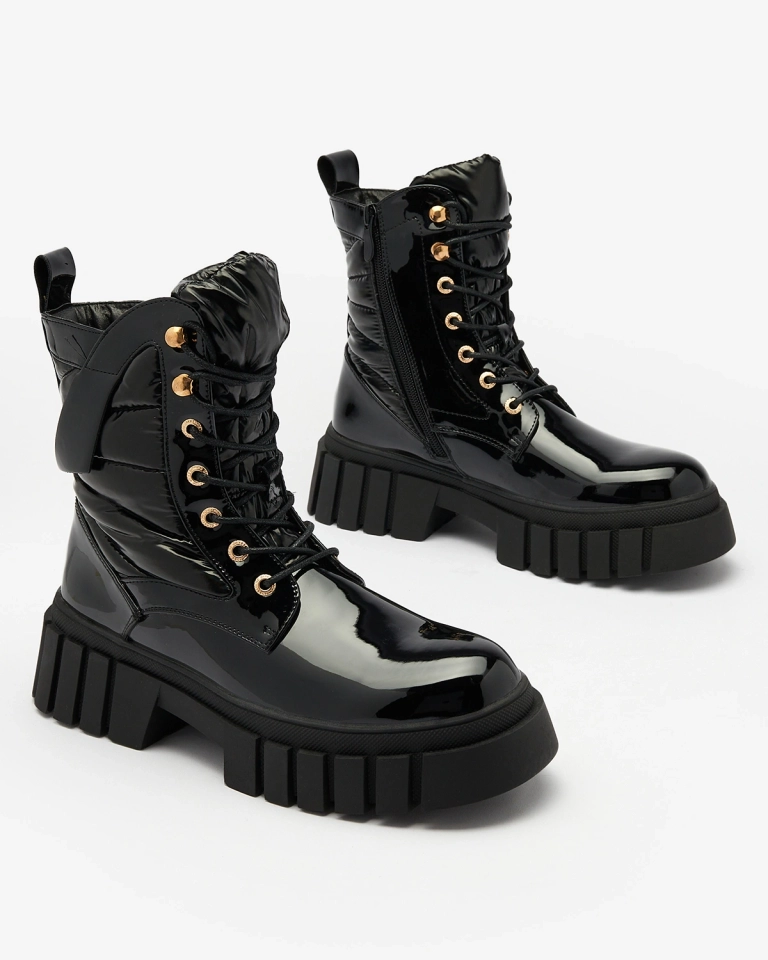 Royalfashion Women's lacquered black Wefetto boots