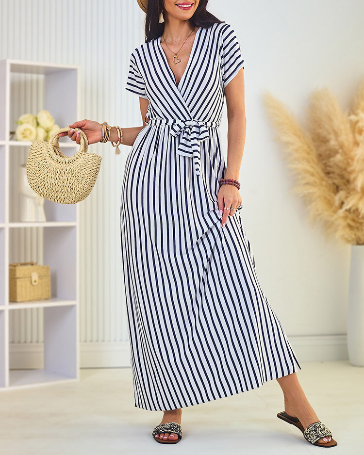 Royalfashion Sieviešu svītraina midi kleita