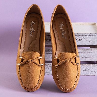 Light brown women's eco-suede moccasins Leontia - Footwear