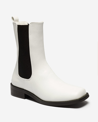 White high boots for women with a square toe Ludiz- Footwear