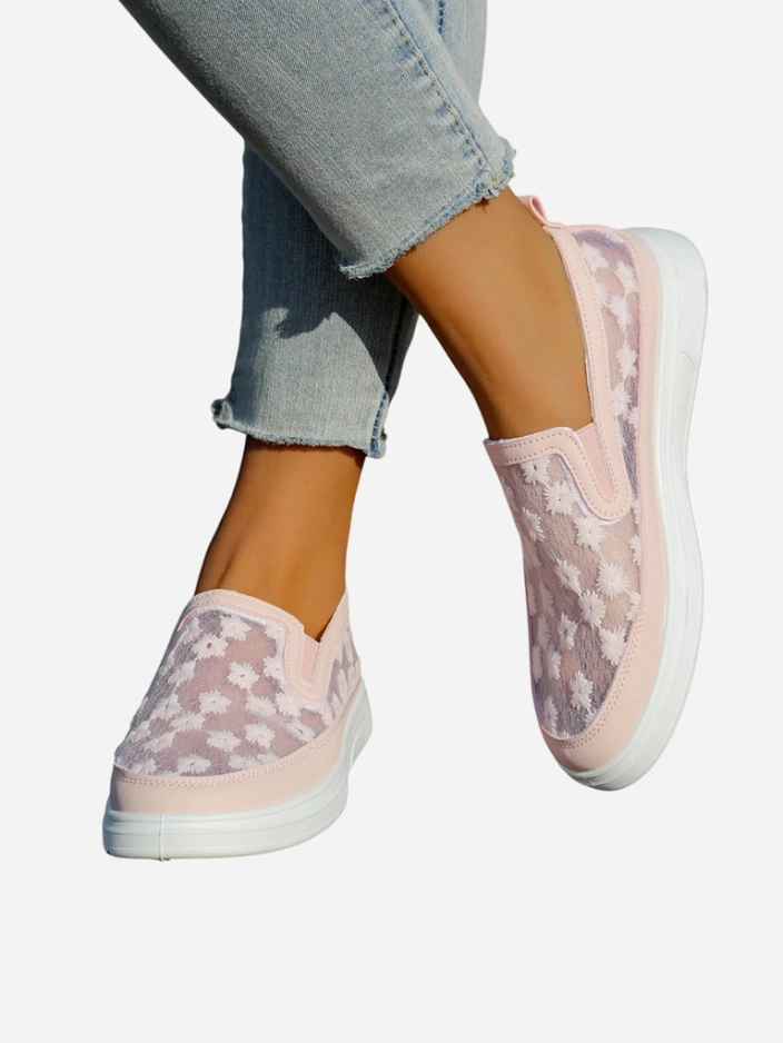 Royalfashion Women's mesh loafers with flowers Emzos