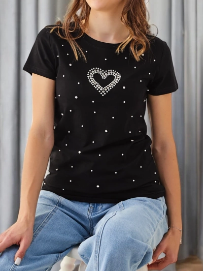 Royalfashion Women's Cotton T-shirt with a Pearly Heart