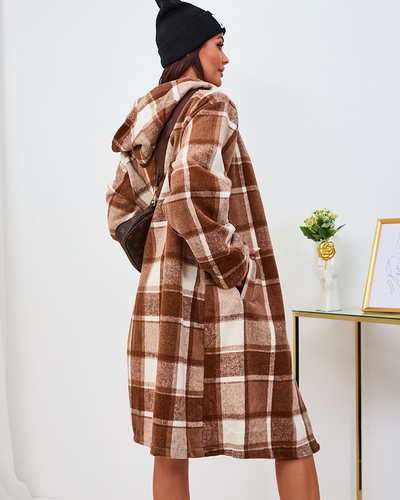 Royalfashion Коричневое женское клетчатое пальто