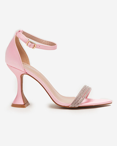 Pink women's sandals on a high heel with decorative cubic zirconias Manestri - Footwear