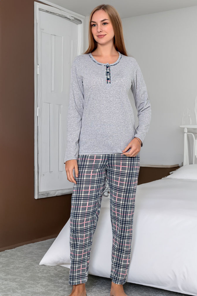 Royalfashion Women's cotton pajamas with checked pants