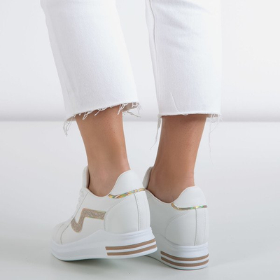 White indoor sports shoes on a covered heel with gold inserts Say It - Footwear