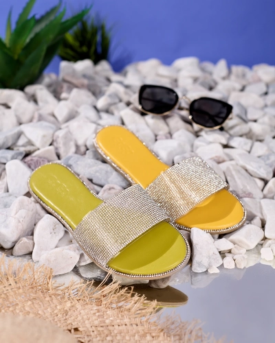 Green women's slippers with cubic zirconia Verina - Footwear