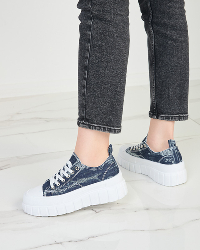 Navy blue women's sneakers a'la jeans on the Resi platform - Footwear