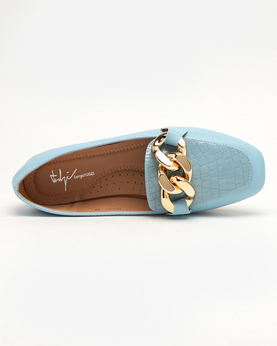 Blue women's eco-leather loafers with a chain Flamii - Footwear
