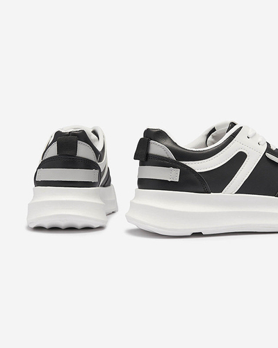 Eco-leather women's black casual sports shoes with white inserts Netiris - Footwear