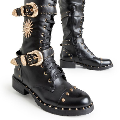 Black boots with gold ornaments Antanasia - Footwear