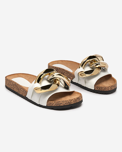 Athenis Bianco Women's Sandals Royalfashion - ecological leather, gold chain