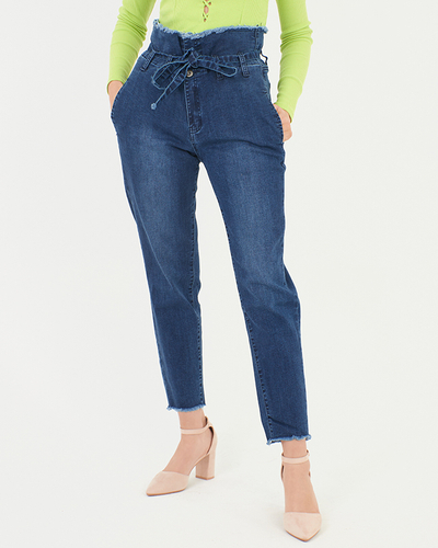 Navy blue women's mom jeans - Clothing