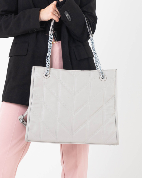 Gray elegant women's handbag with handles on the chains - Accessories