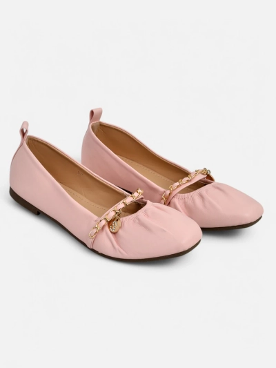 Pink Callista eco-leather ballet flats with a chain - stylish for spring and summer