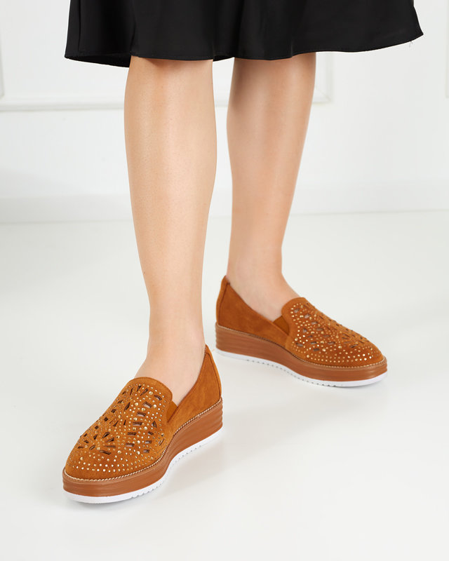 OUTLET Коричневые женские туфли с фианитами Lamsiou - Обувь