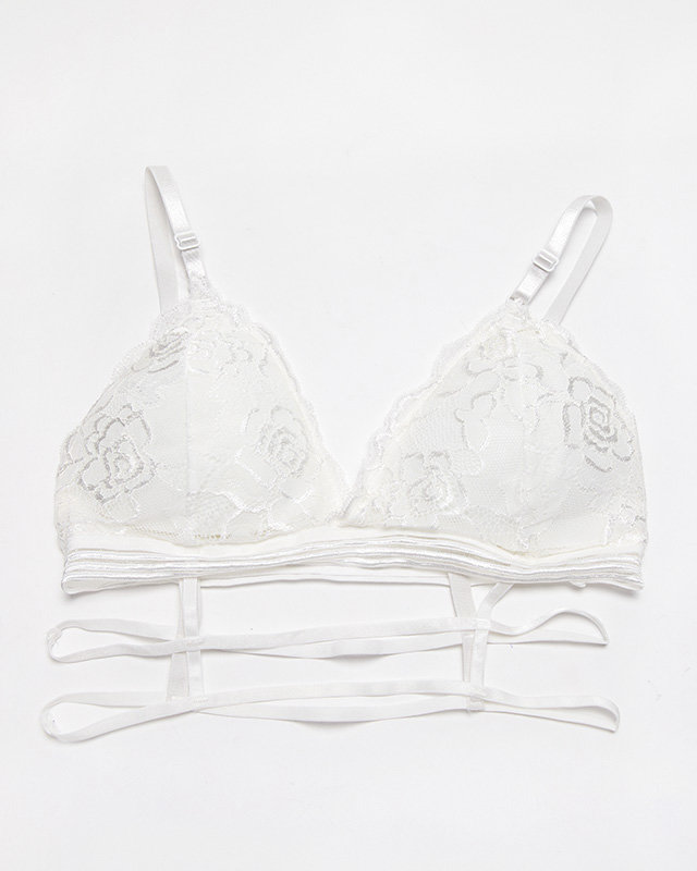 Sieviešu balts krūšturis ar mežģīnēm un svītrām - Apakšveļa