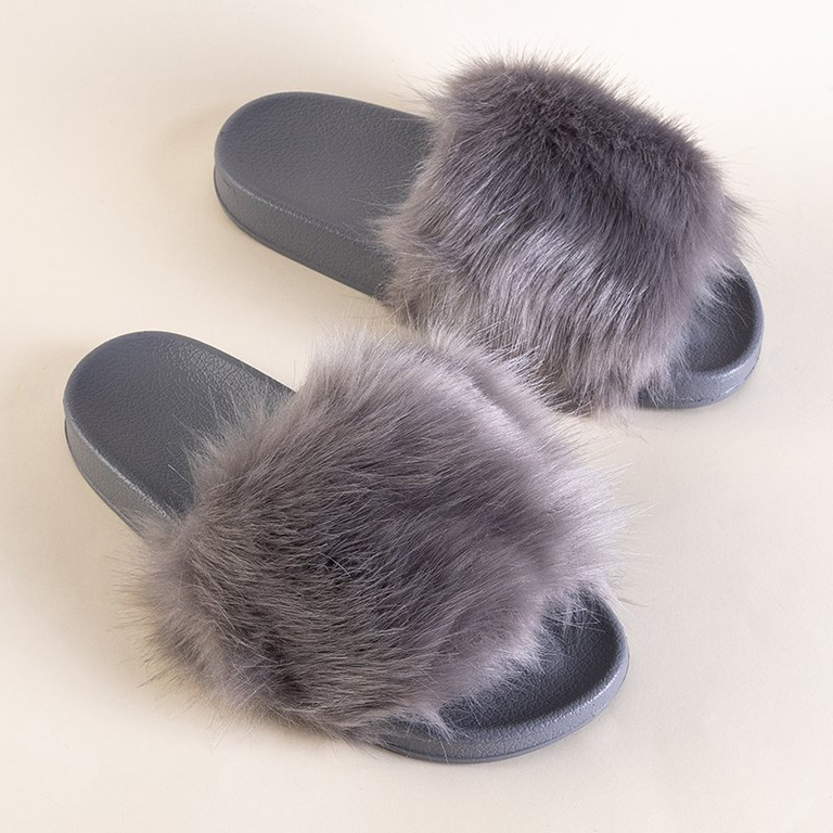 Gray women's flip-flops with fur Danita - Footwear