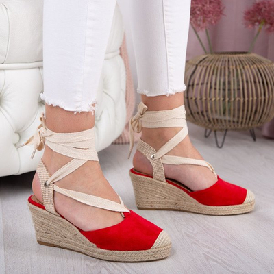 Red espadrilles on a wedge with Margaretta binding - Footwear 1