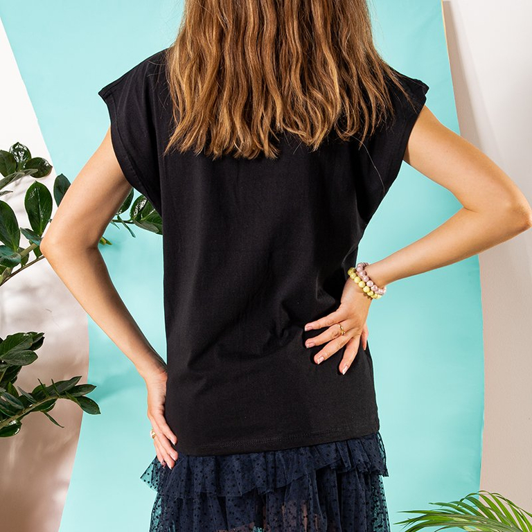 Black women's cotton t-shirt with print - Clothing