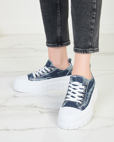 Navy blue women's sneakers a'la jeans on the Resi platform - Footwear