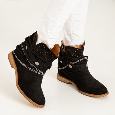 Black ankle boots a'la cowboy boots on a wedge heel Salemi - Footwear