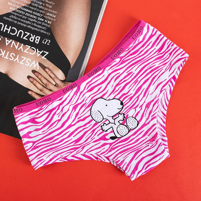 Women's fuchsia cotton patterned panties with a doggy print - Clothing