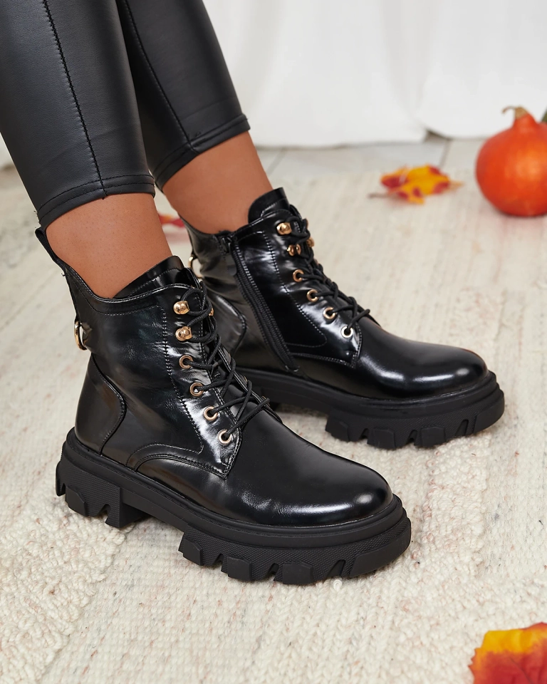 Royalfashion Melni eko ādas sieviešu siltināti Selori trapper zābaki