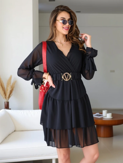 Royalfashion Women's mini dress with frills and wrap neckline